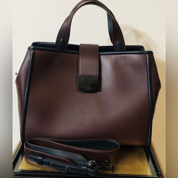 Tumi Handbags - NWT Tumi Mariella Vivian Tote Burgundy Leather Satchel with Navy Trim